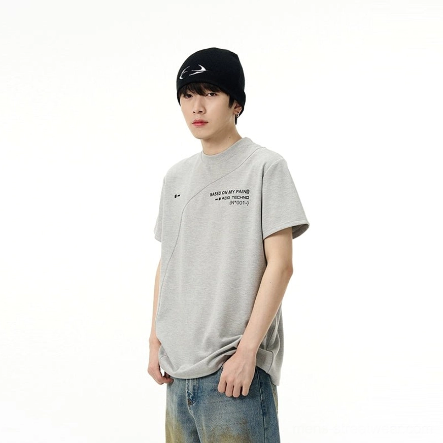 Acid Techno relaxed fit graphic T-shirt showcasing contemporary Asian streetwear design and asymmetric panel detailing
