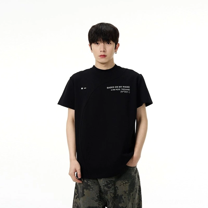 Modern Acid Techno graphic tee with underground music-inspired artwork, neutral color palette, and relaxed streetwear silhouette