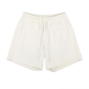 Apricot cream oversized sweat shorts with elastic waist striped drawstring and side pockets for summer streetwear