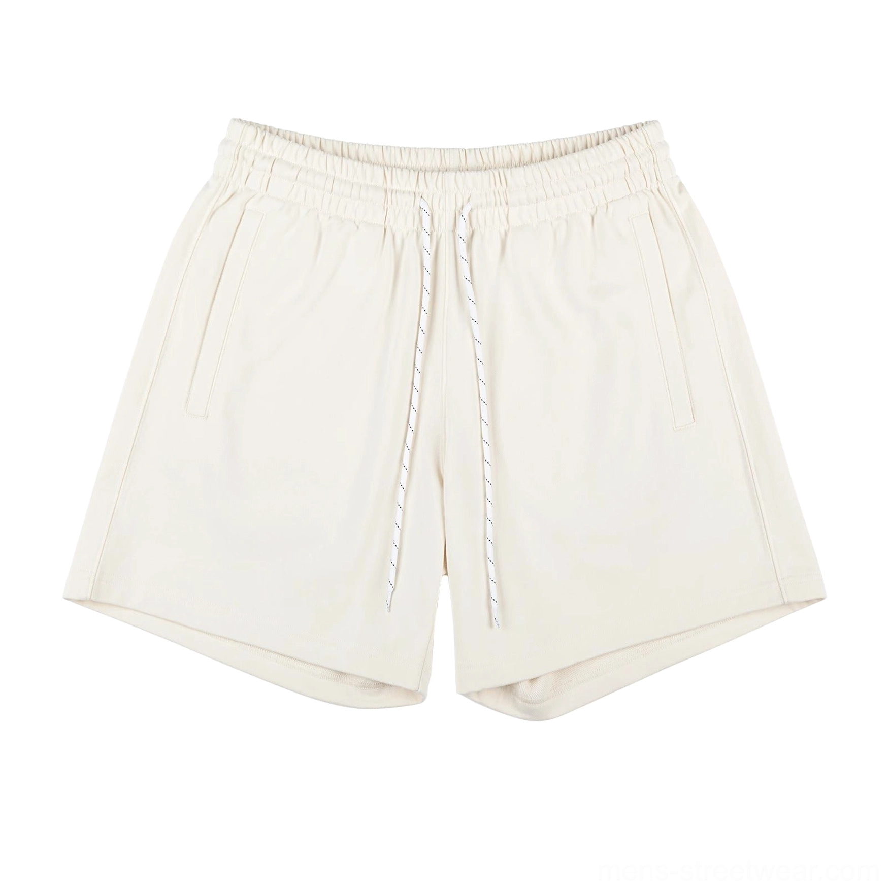 Apricot cream oversized sweat shorts with elastic waist striped drawstring and side pockets for summer streetwear