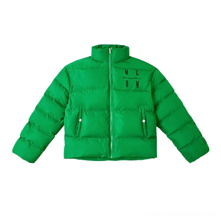 Green Arctic Crest oversized duck-down puffer jacket variation with high collar and full zip streetwear design