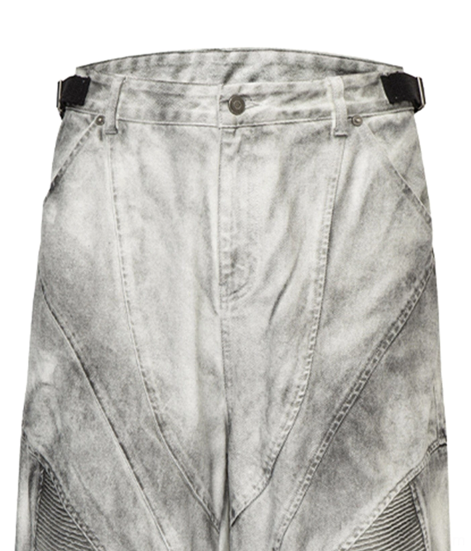 Ash grey convertible cargo pants product detail showing relaxed wide leg streetwear construction and modular moto design