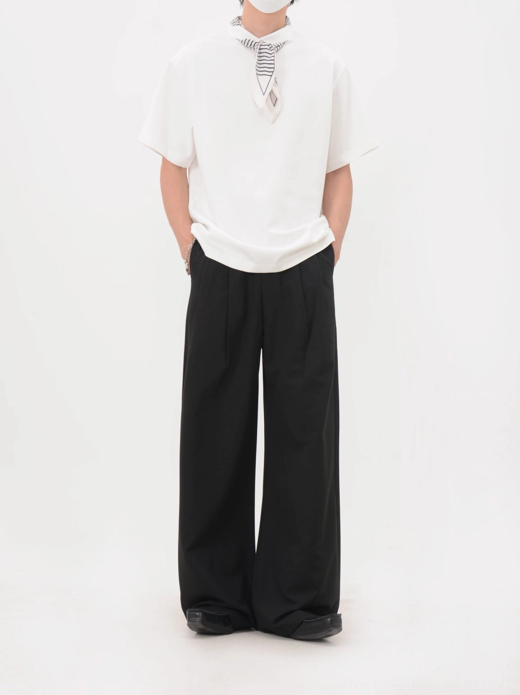 Bandana collar polo tee product image showing the Korean streetwear silhouette, short sleeves and striped neckerchief detail
