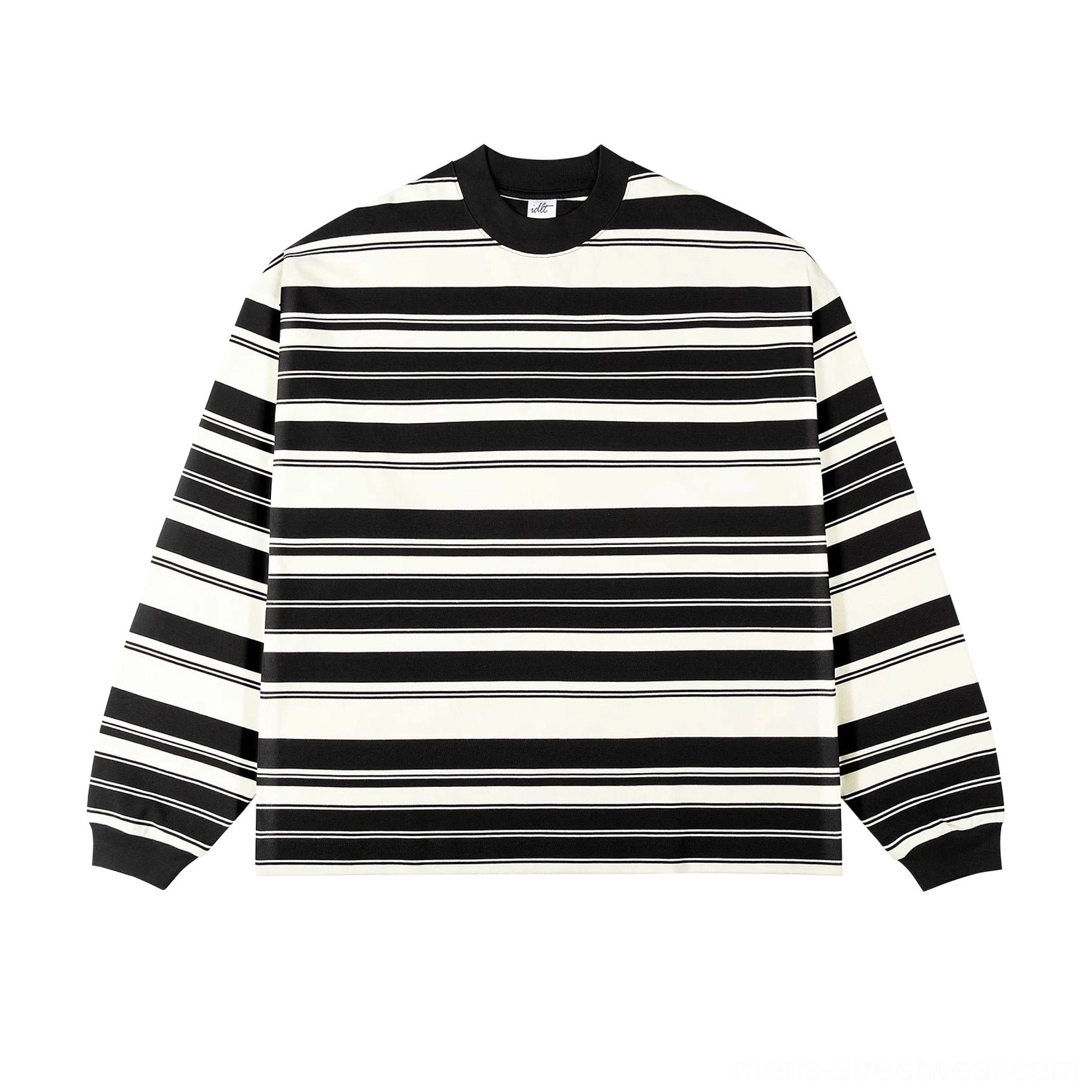 Black apricot wide stripe long sleeve tee with a bold graphic pattern and relaxed Korean streetwear fit