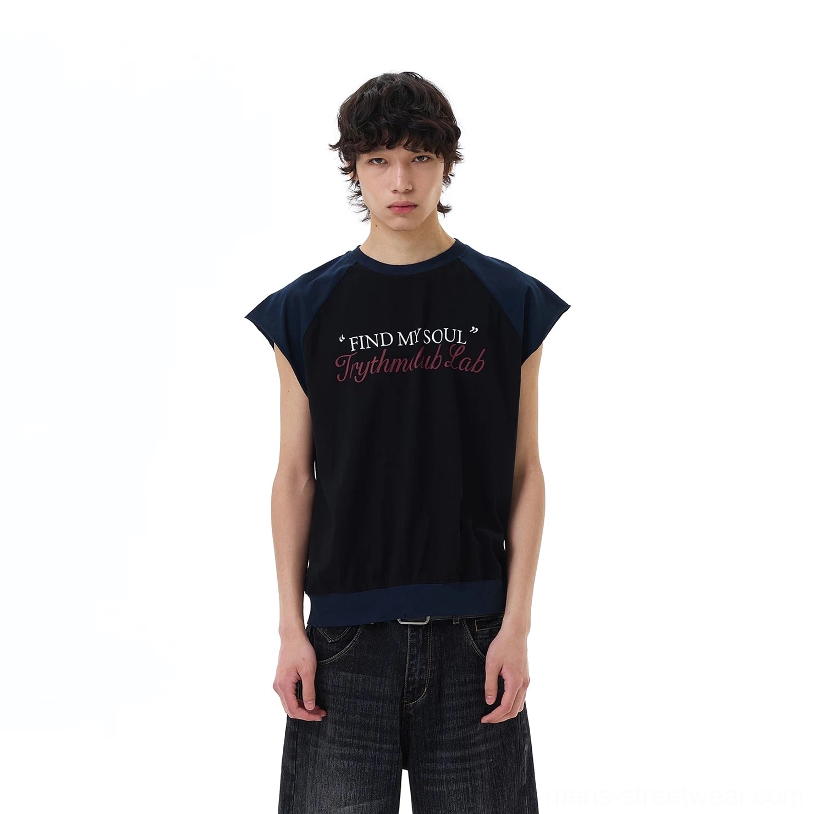 Black Find My Soul raglan cap-sleeve streetwear tee product image with contrast construction and graphic front