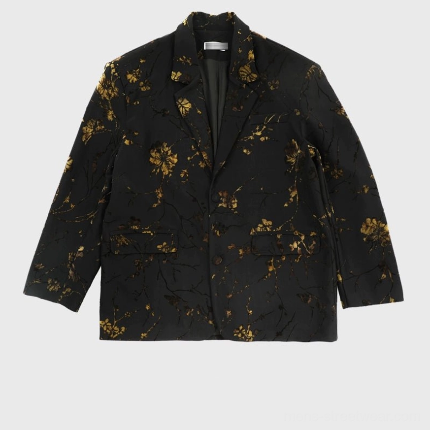Black gold floral oversized blazer jacket black color variation product image