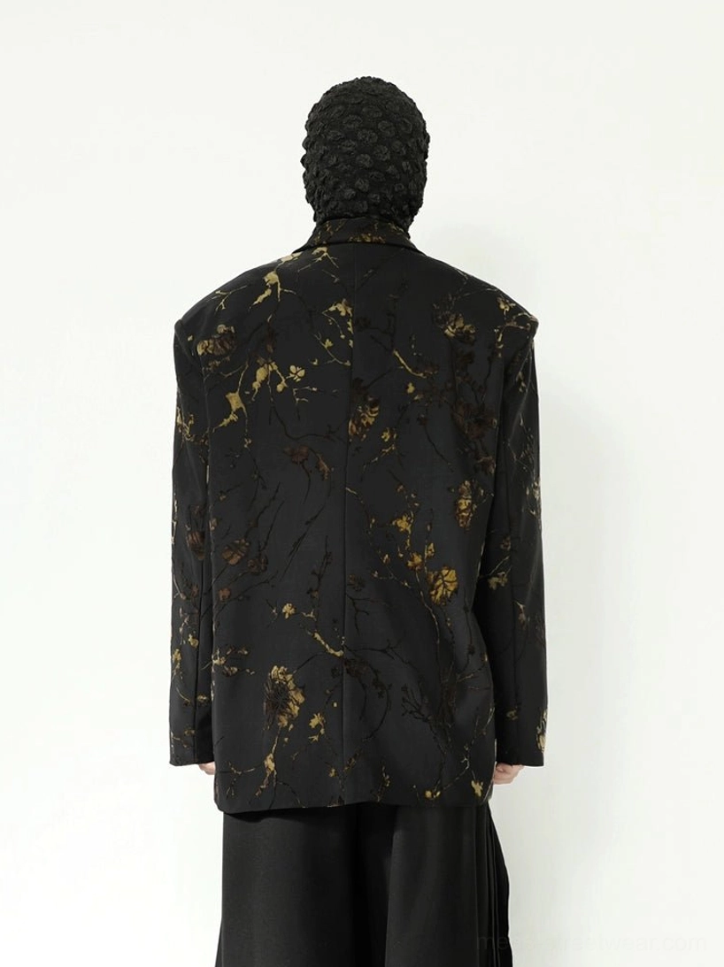Black gold floral oversized blazer jacket dark romantic avant-garde fashion styling