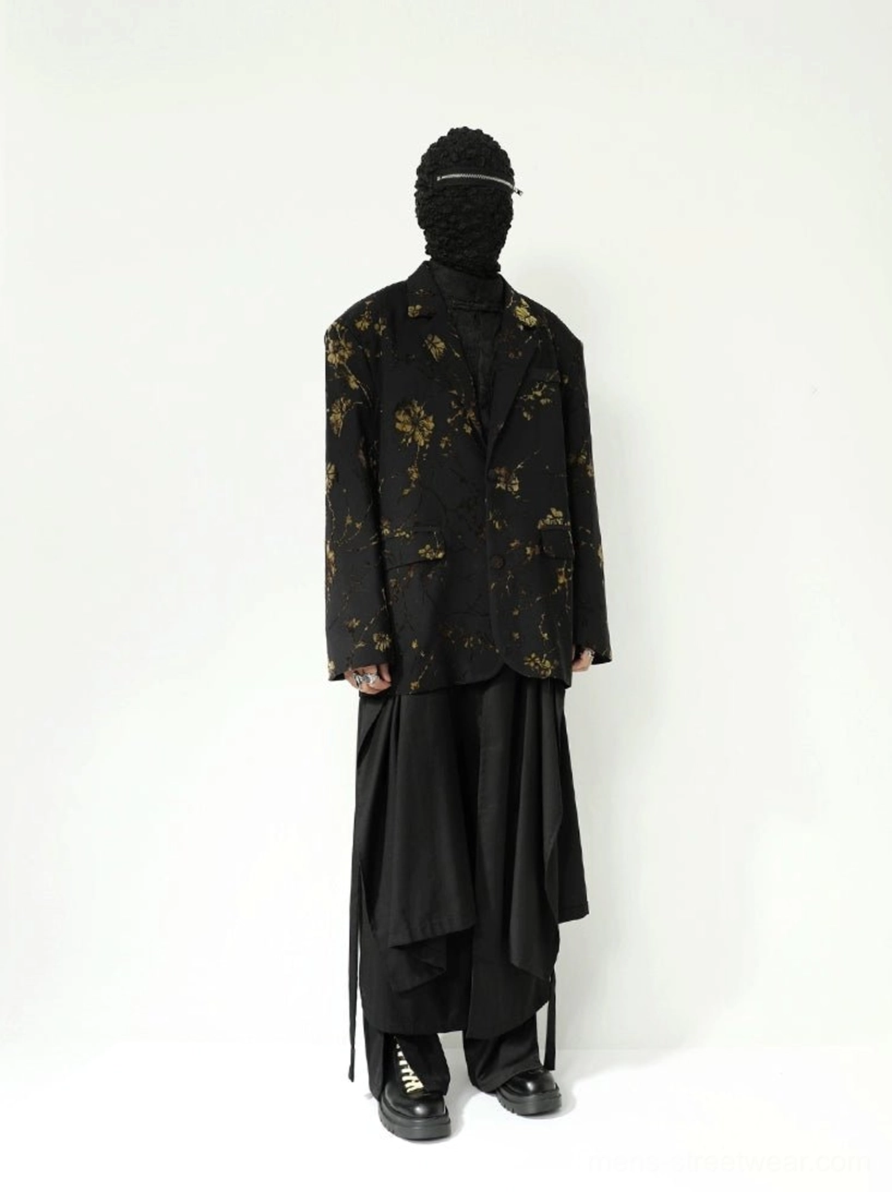 Black gold floral oversized blazer jacket ornate black and yellow botanical design