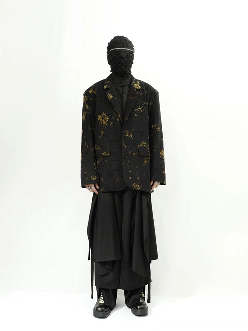 Black gold floral oversized blazer jacket statement tailored outerwear product view