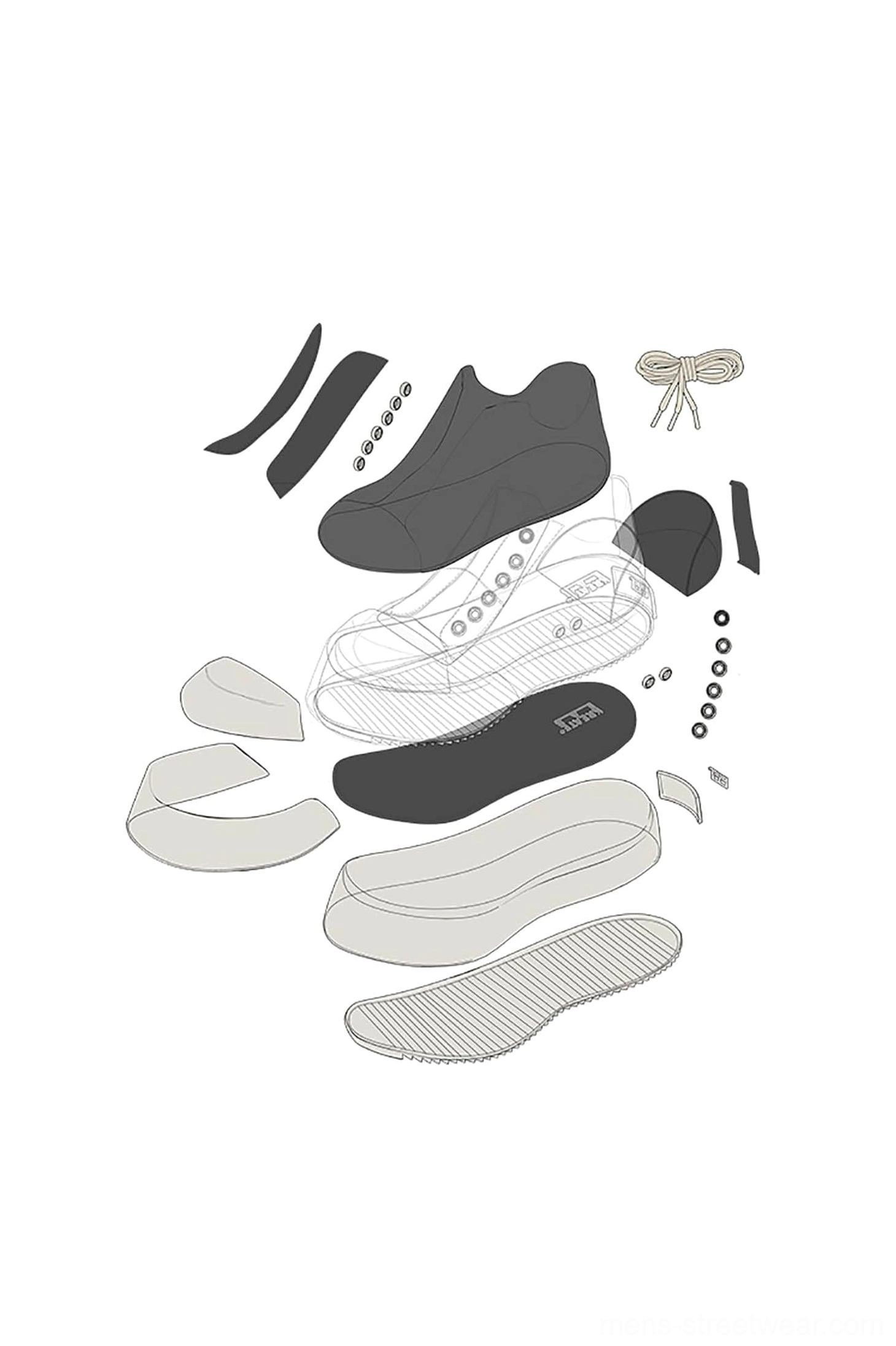 Black Oreo low-top platform streetwear sneakers detailed product view in black and off-white colorway
