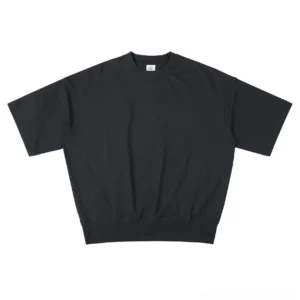 Black oversized Korean streetwear sweater tee with relaxed short sleeves and ribbed neckline on a white background