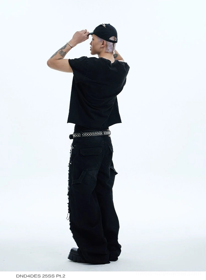 Back view of a black casual crewneck T-shirt showing the clean plain back design