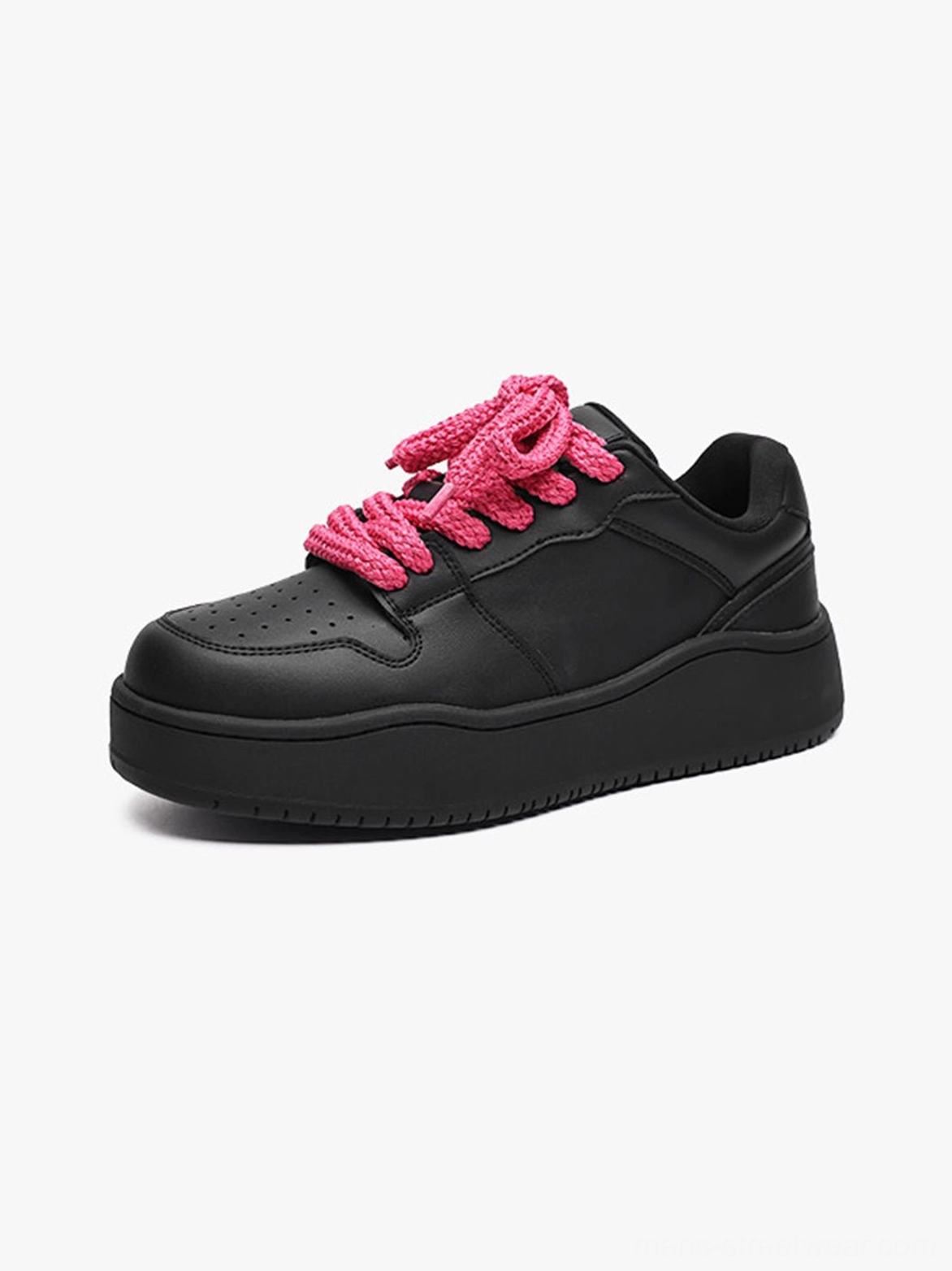 Black platform sneaker product image highlighting contrast lace styling and structured streetwear silhouette