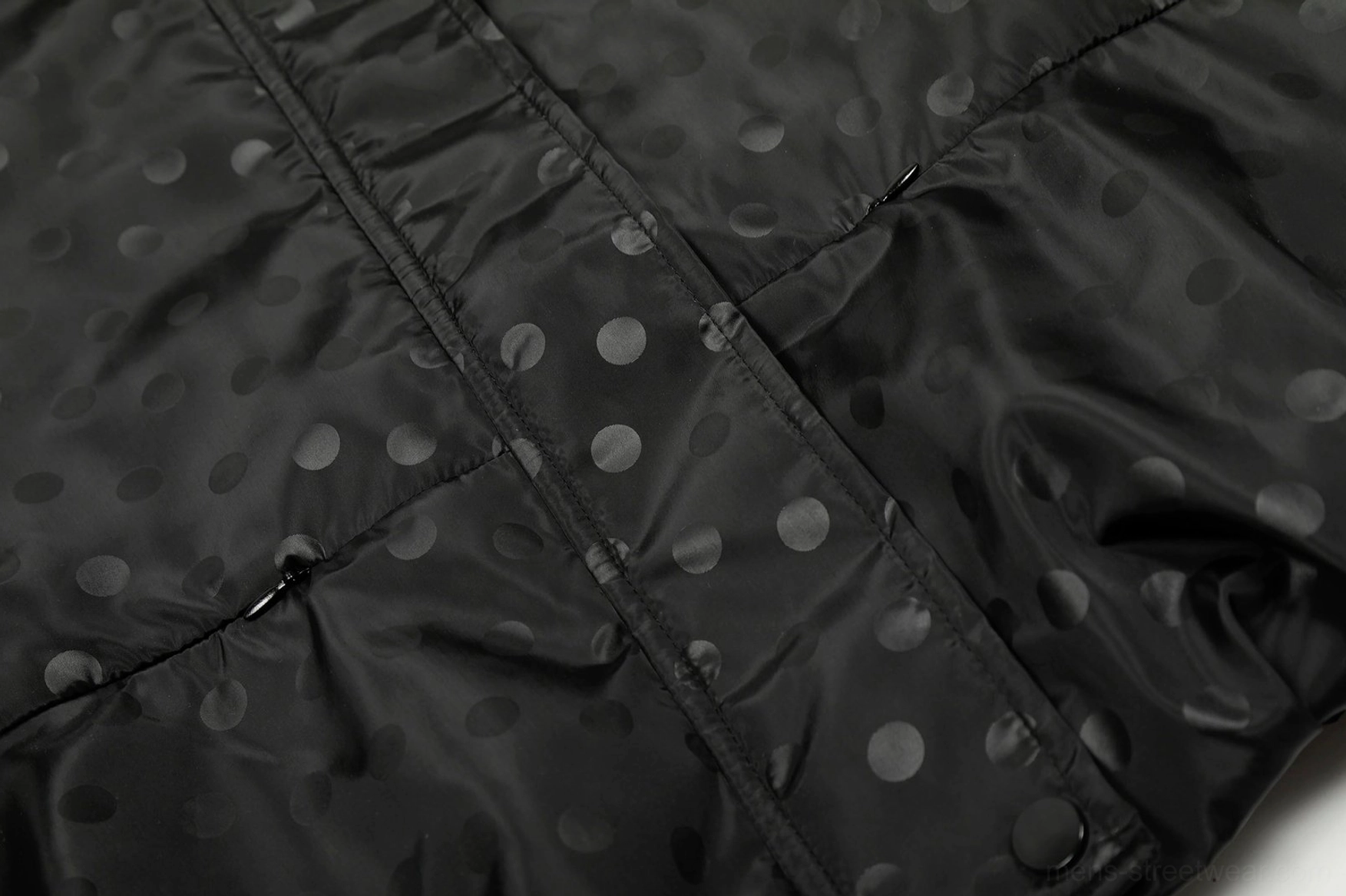Black polka dot oversized hooded streetwear windbreaker jacket contemporary Seoul style view