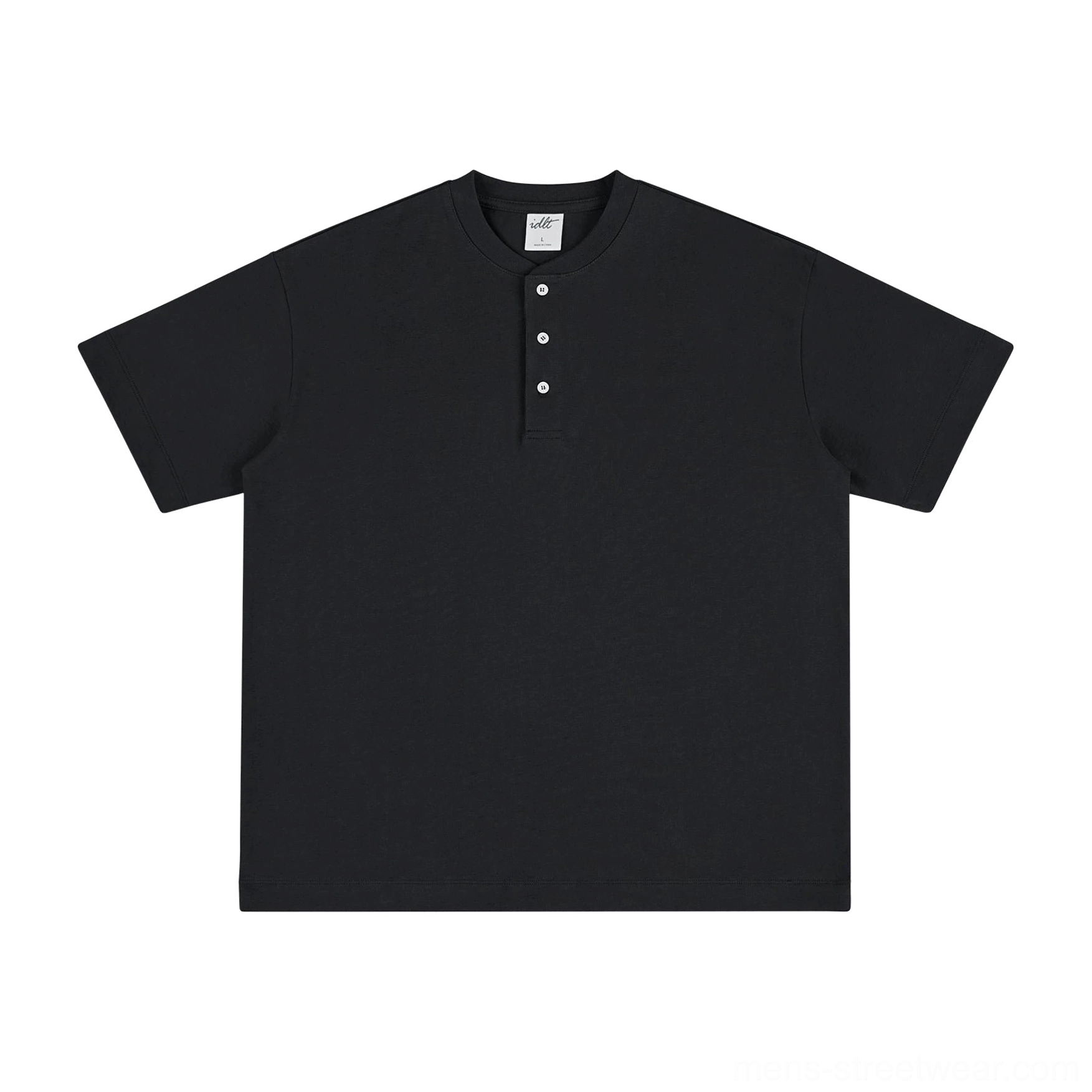 Black relaxed cotton Henley T-shirt product image for Korean streetwear and everyday casual outfits