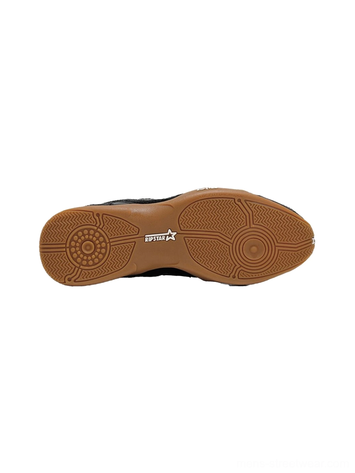 Bottom view of black runner sneaker showing the textured non-slip rubber tread pattern and full outsole construction