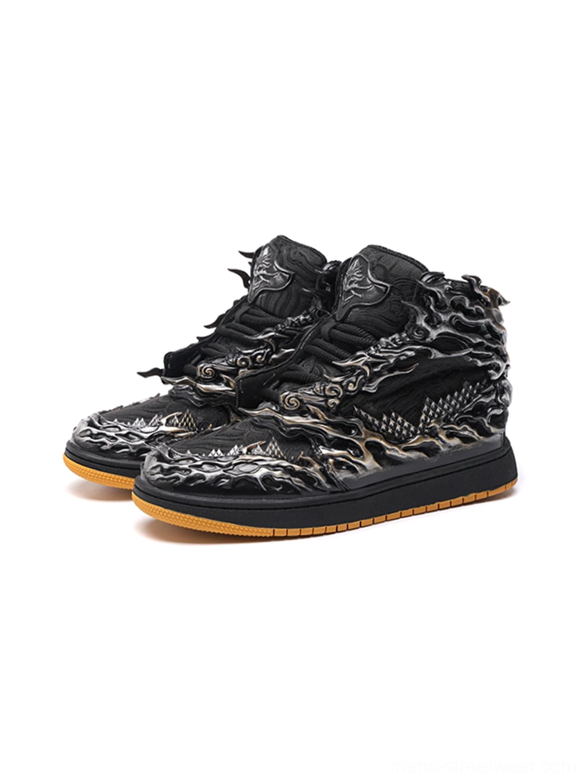 Statement black silver Wukong high-top sneakers with textured synthetic textile upper and sculptural cloud overlays