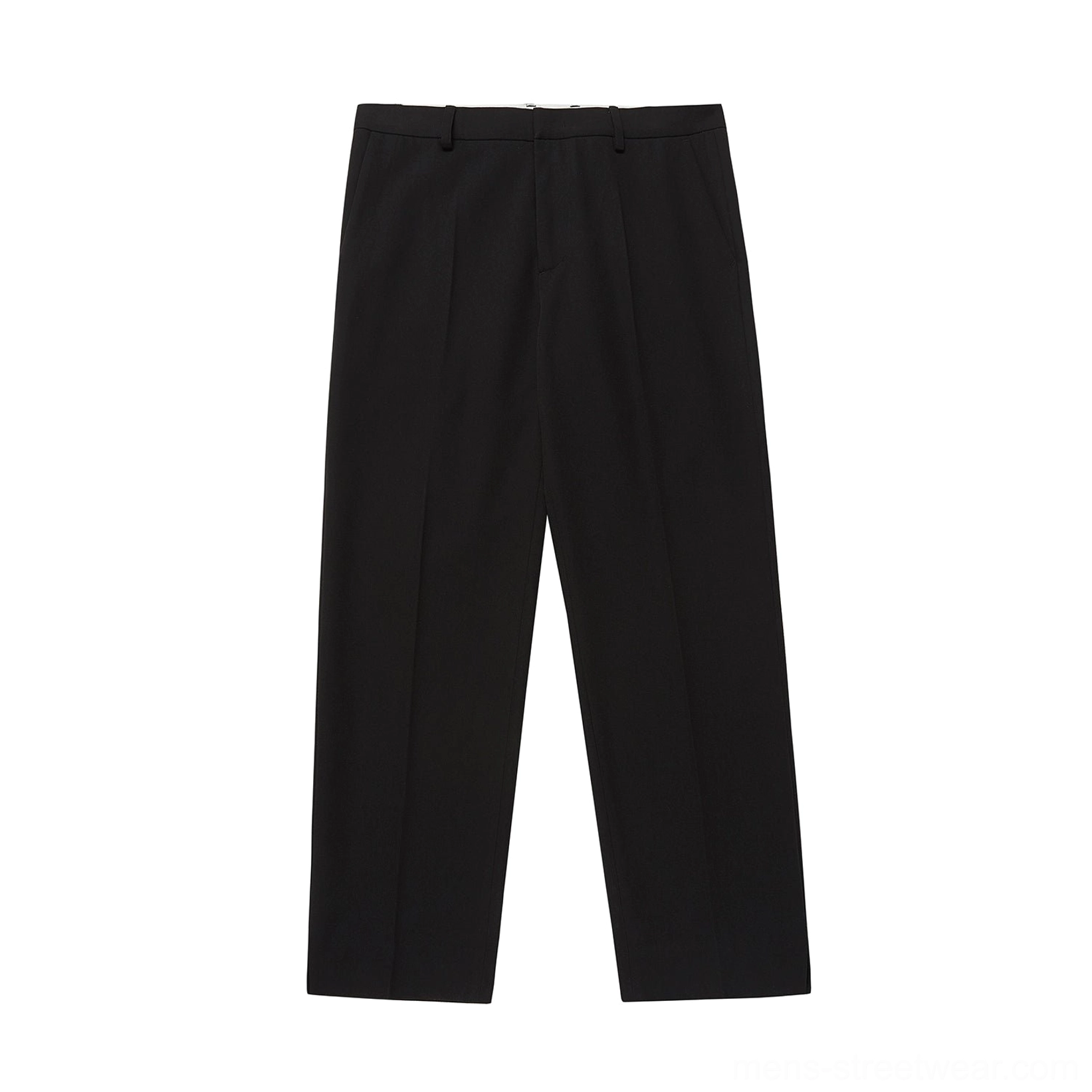 Black split hem straight pants styling urban minimalist streetwear contemporary fashion