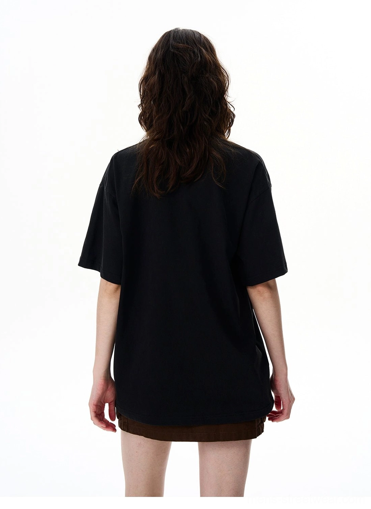 Full back view of a black washed oversized streetwear T-shirt with a clean solid back and relaxed unisex fit