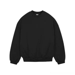 Black washed loose fit crewneck sweatshirt with heavyweight cotton fabric, ribbed trims and oversized Korean streetwear silhouette