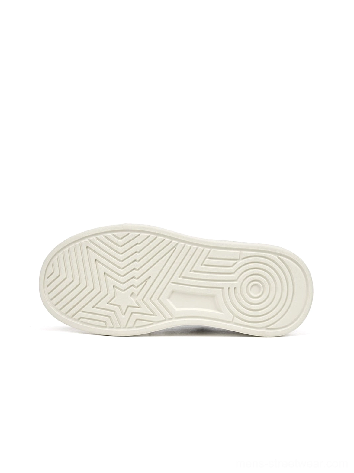 Black and white platform sneakers featuring decorative contrast stitching, rounded toe cap, chain trim, and elevated streetwear silhouette