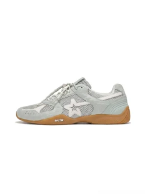 Blue mesh star German trainer sneaker shown in side profile with breathable panels, lace-up front, suede-look overlays, and gum rubber outsole
