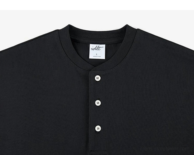 Boxy short-sleeve Henley T-shirt product image designed for casual Seoul-inspired streetwear outfits
