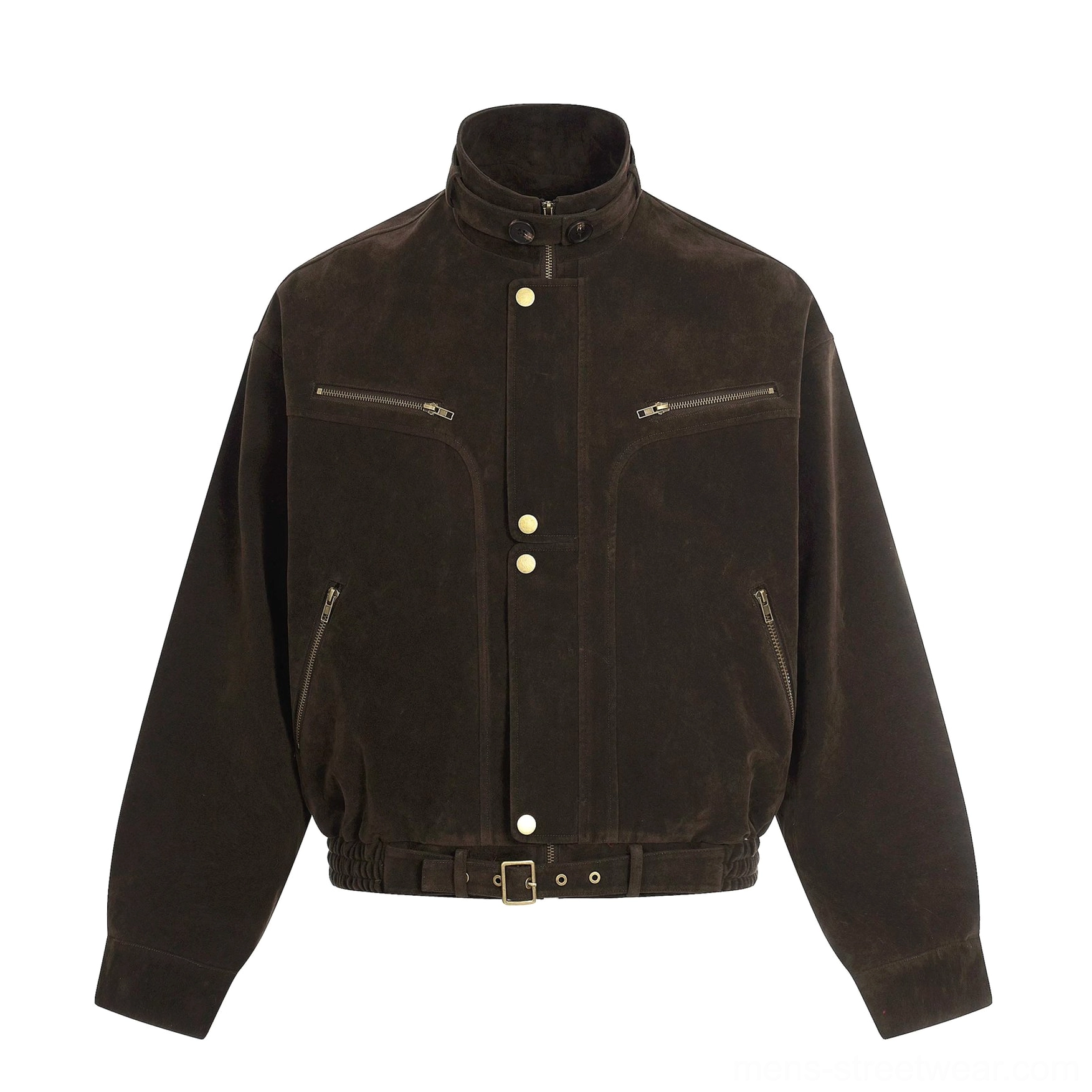 Brown corduroy utility bomber jacket with gold hardware cropped streetwear jacket product view