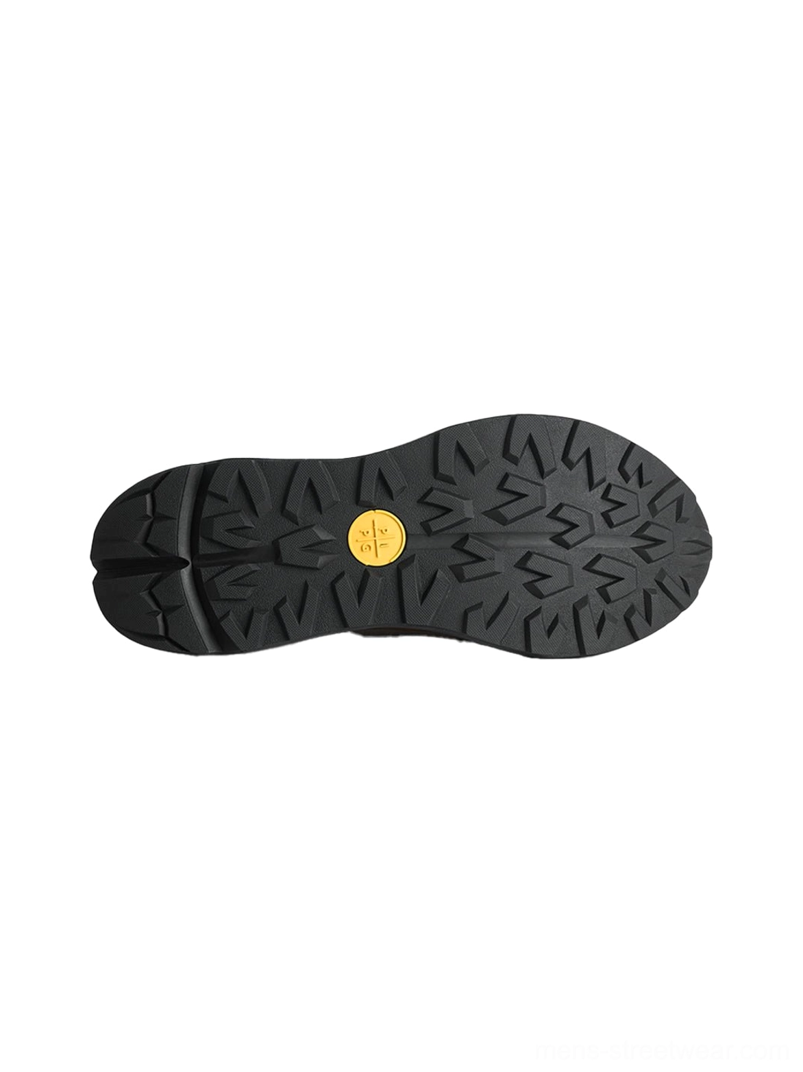 Close product detail of brown distressed trail runner sneakers designed for gorpcore Korean streetwear and casual outfits