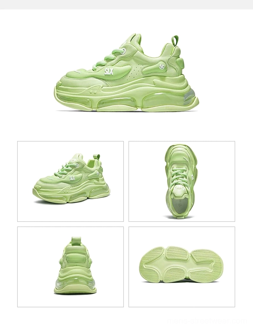 Bubble Max apple green chunky sneakers with smooth glossy upper, transparent cushioned sole, and retro-inspired streetwear shape