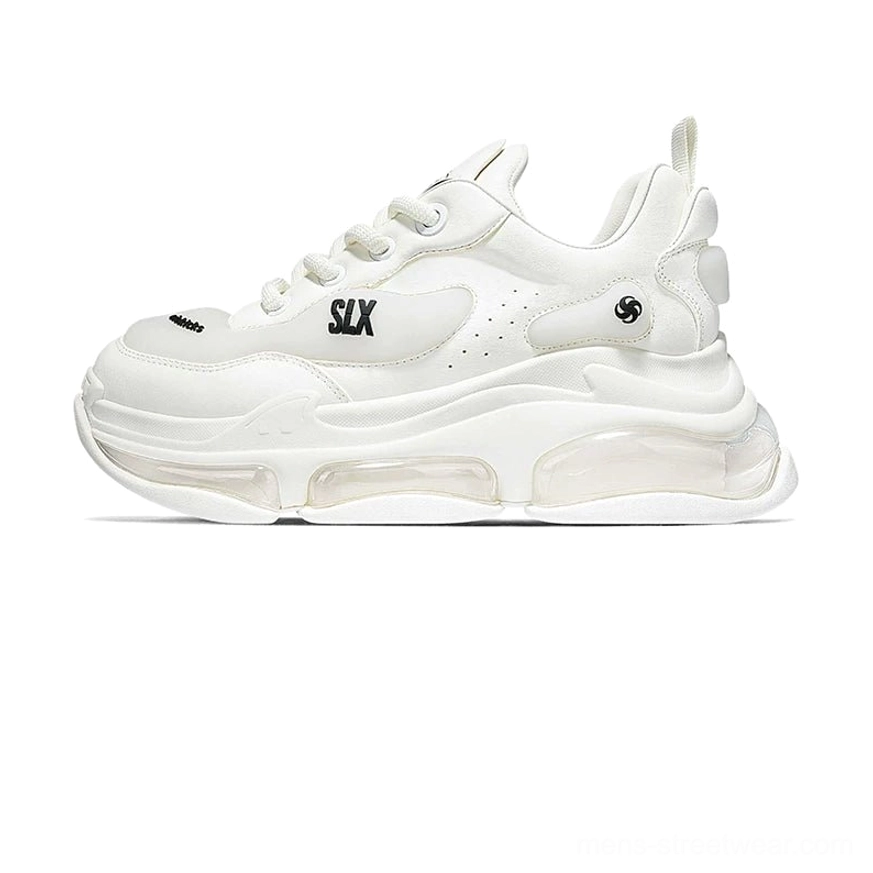 Bubble Max streetwear sneakers close-up featuring a smooth leather-style upper, layered sole construction, and futuristic chunky design
