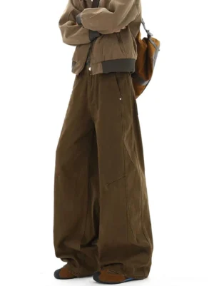 Brown Canyon Drift ultra-wide washed workwear denim pants front view with relaxed floor-skimming streetwear silhouette