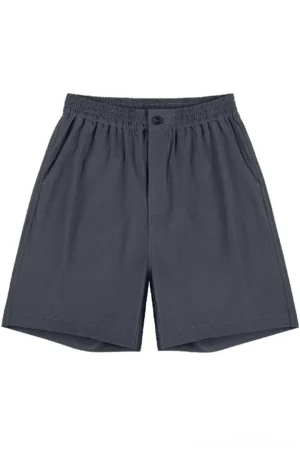 Charcoal gray relaxed fit outdoor tech shorts in heavyweight cotton shown from the front on white background