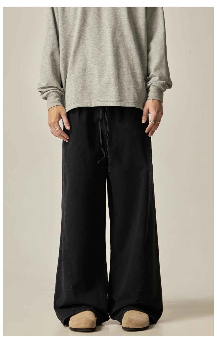 Charcoal grey drawstring wide-leg pants detail waist elastic drawstring design comfortable adjustment relaxed streetwear