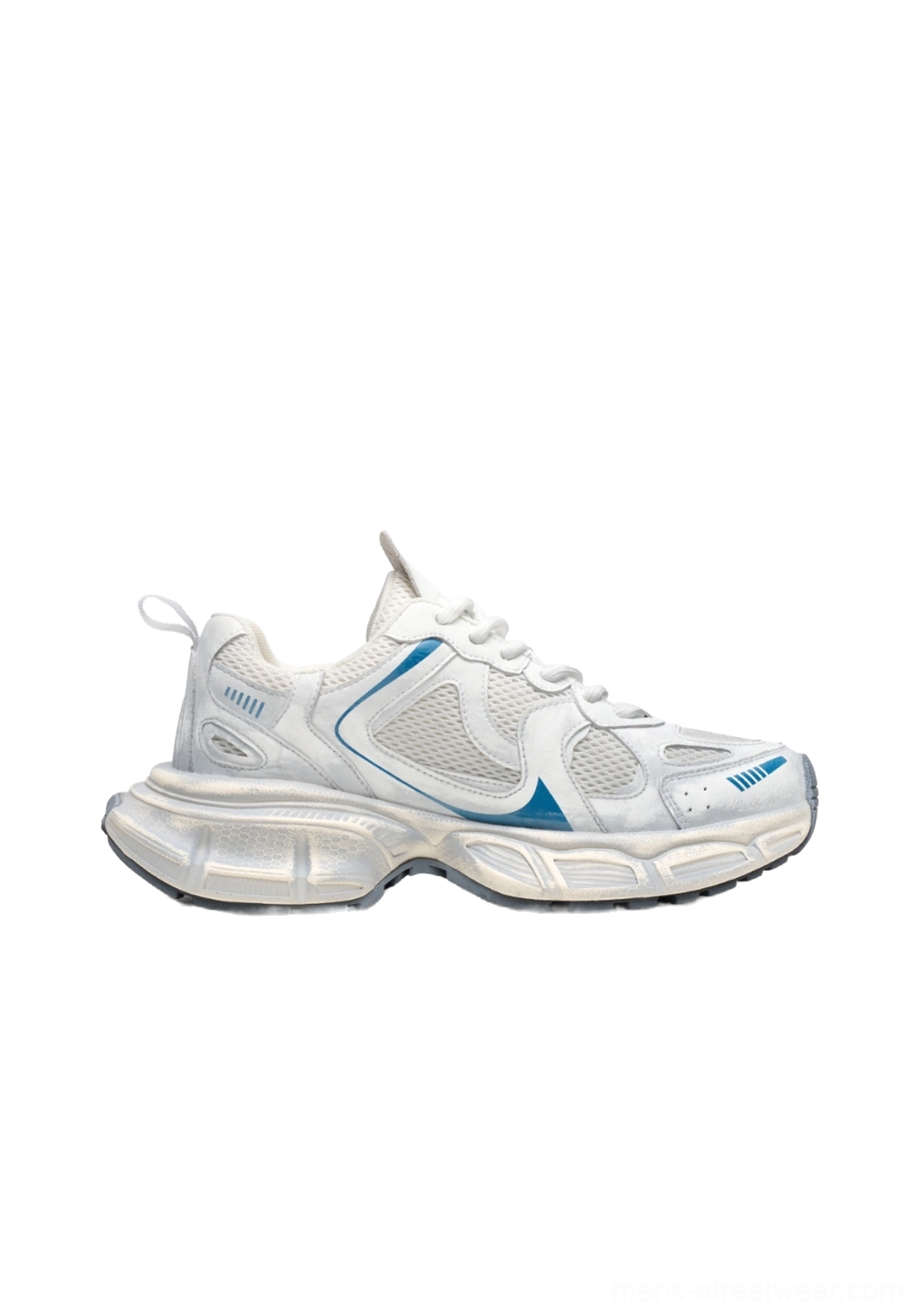 Chunky mesh running sneakers designed for Seoul streetwear outfits with silver reflective accents