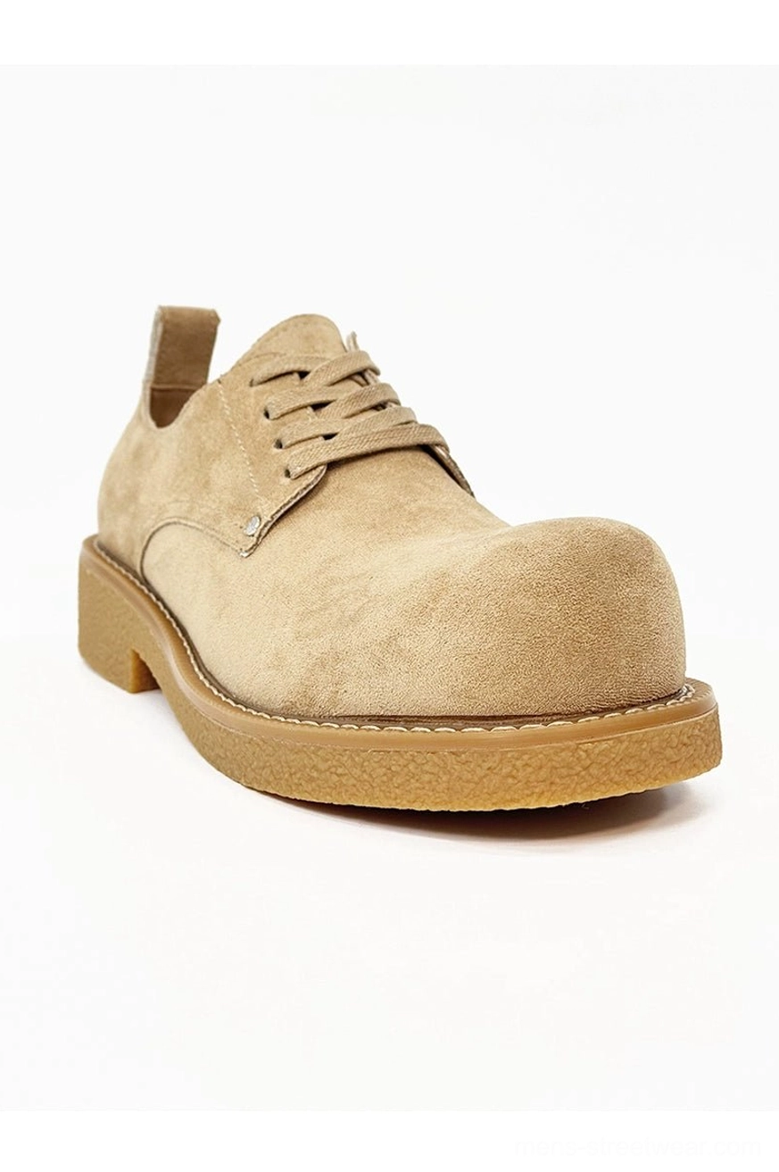 Chunky suede derby shoes designed for Acubi-inspired outfits, relaxed denim, and contemporary casual wear