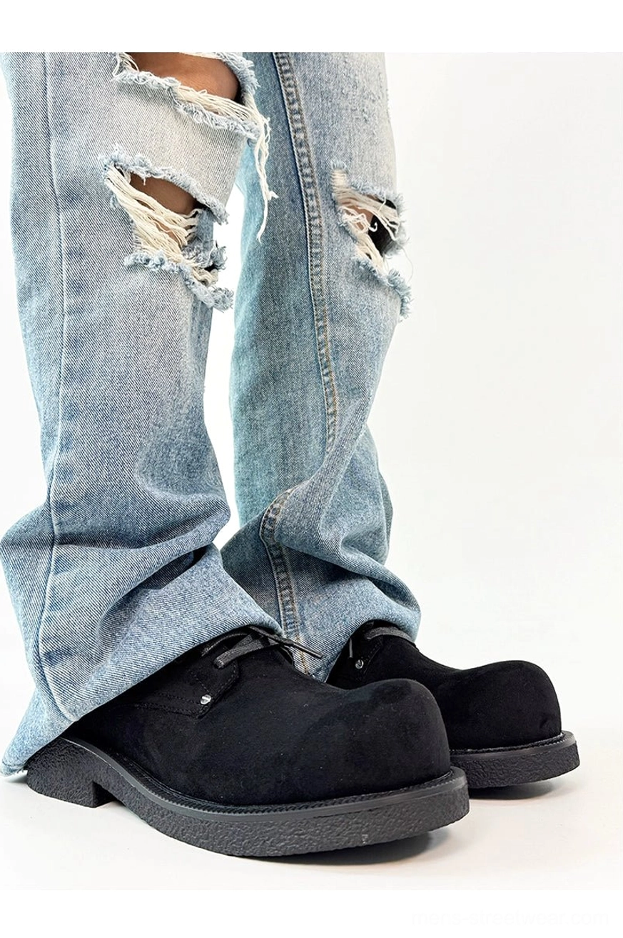 Chunky suede platform derby shoes product image highlighting the minimalist upper and bold streetwear-inspired sole