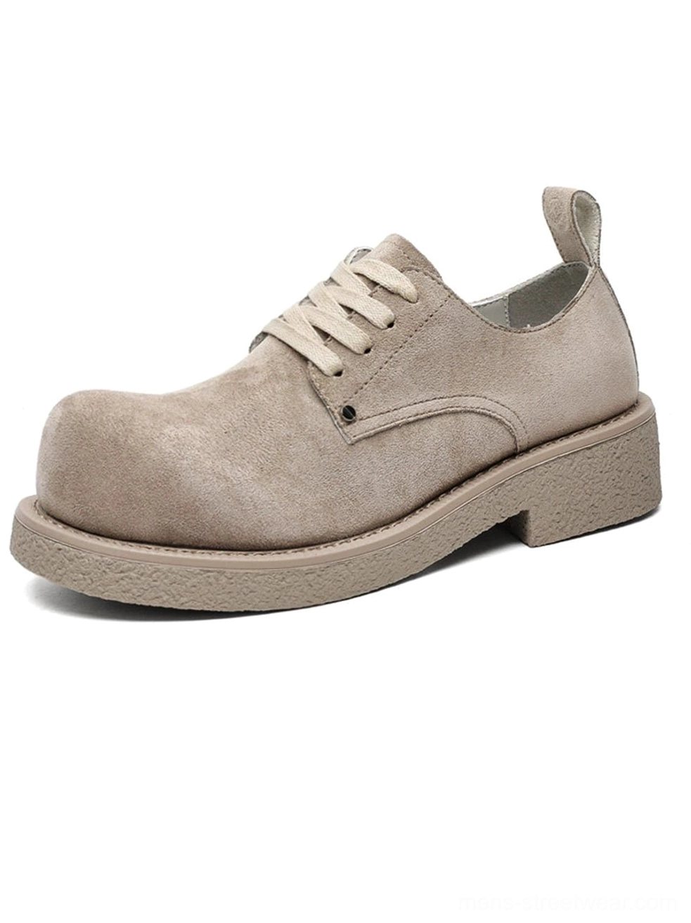 Chunky suede platform derby shoes available in neutral colors with classic laces and a thick rubber outsole