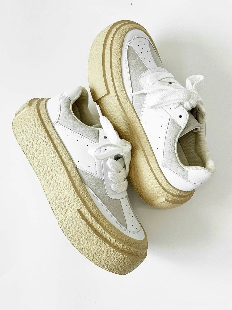 Chunky textured sole lace-up sneakers with a thick platform rubber outsole for Korean streetwear styling