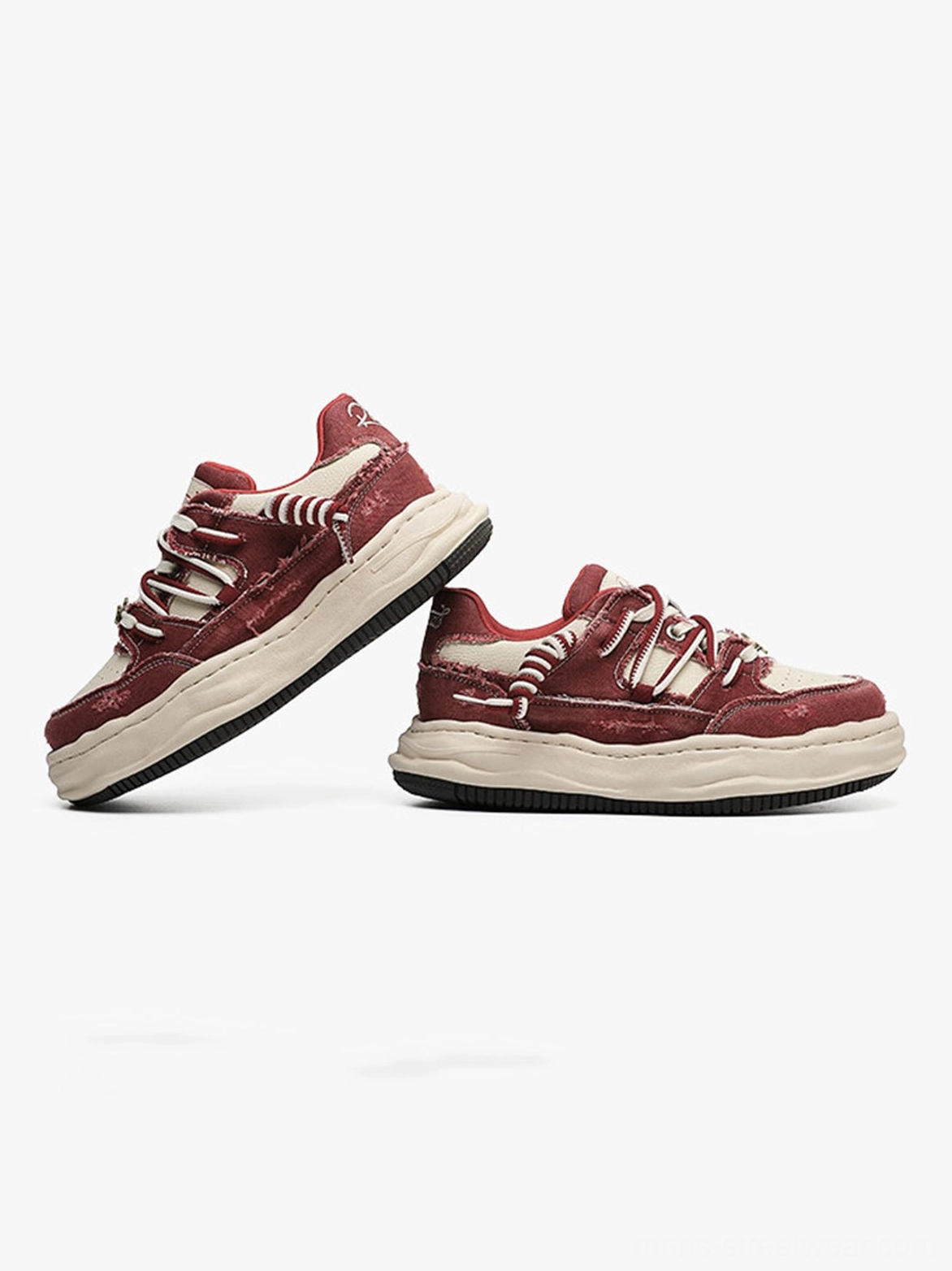 Chunky washed denim platform sneakers styled as a unisex Acubi-inspired streetwear footwear essential