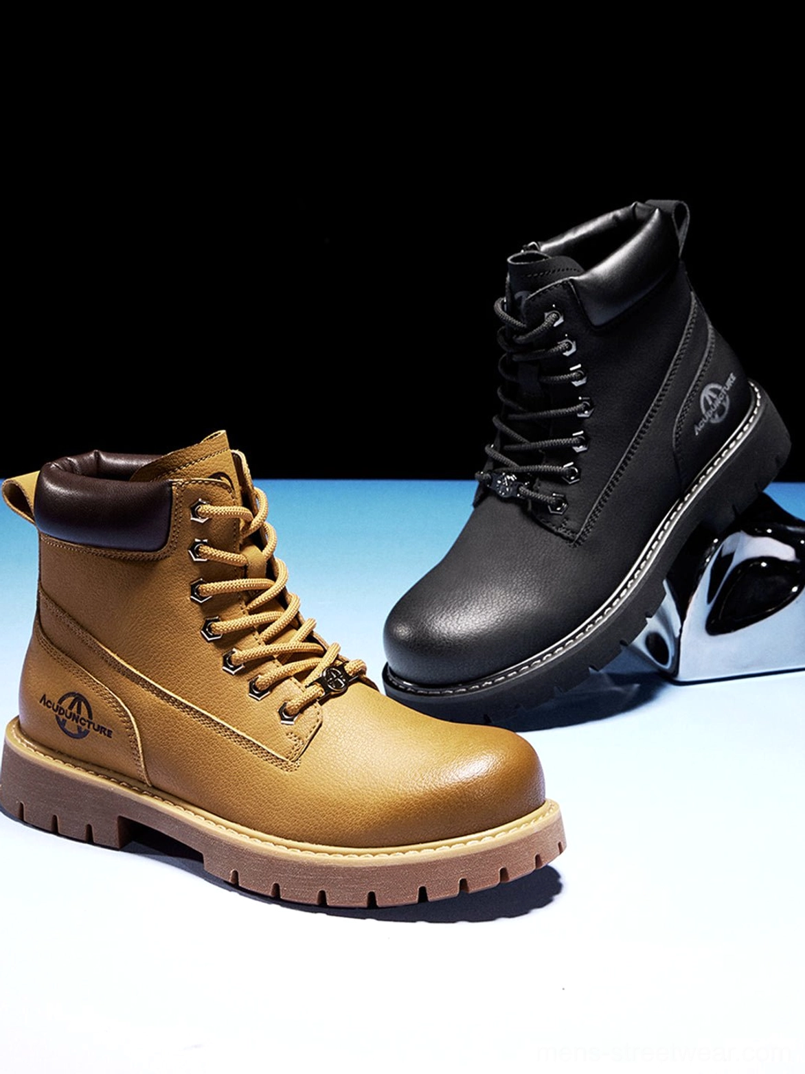 Classic work-inspired zip ankle boots with rounded toe and rugged lug sole in wheat yellow and black