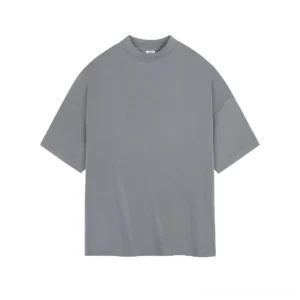 Cloud gray oversized heavyweight cotton T-shirt with loose drop shoulder sleeves and minimalist streetwear silhouette