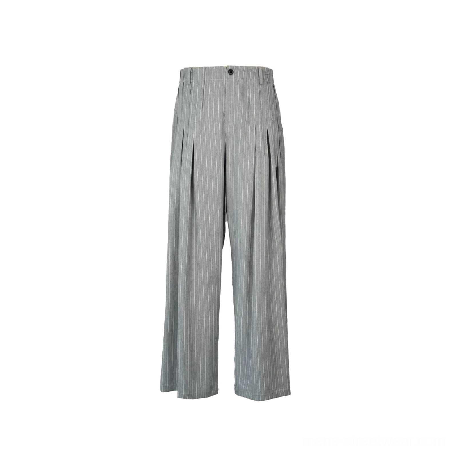 Cloudline grey pinstripe pleated ultra wide leg trousers in light gray colorway product view