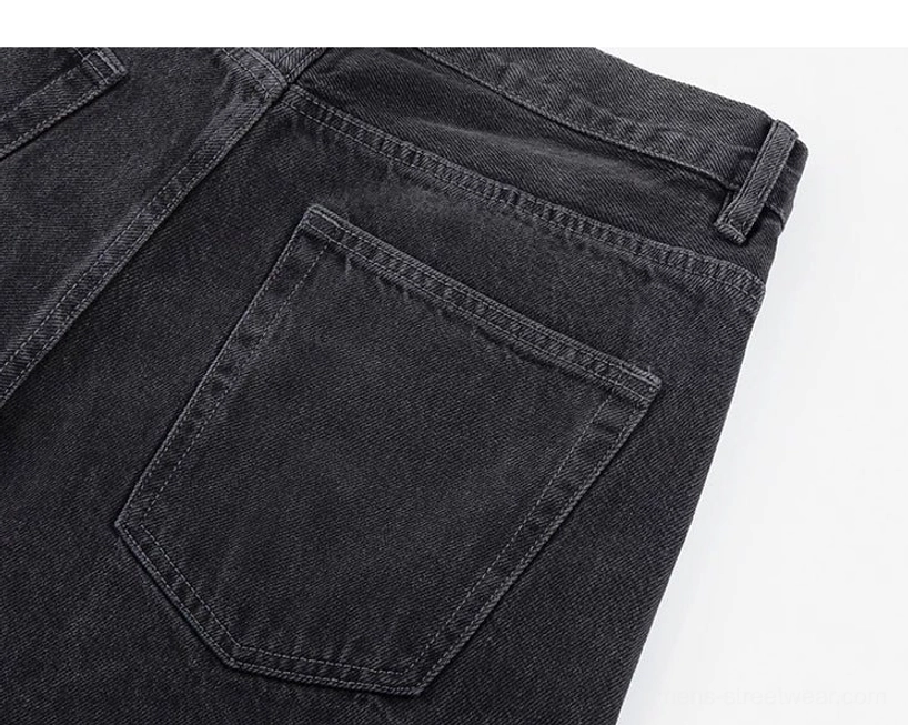 Coal Fade washed black wide-leg denim jeans for Korean streetwear styling with a relaxed high-rise silhouette
