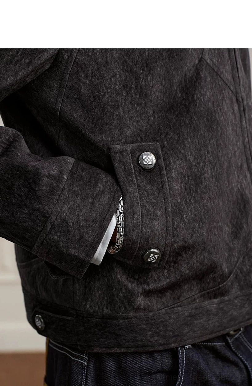 Coffee black textured Western yoke cropped zip jacket product detail view for elevated streetwear styling