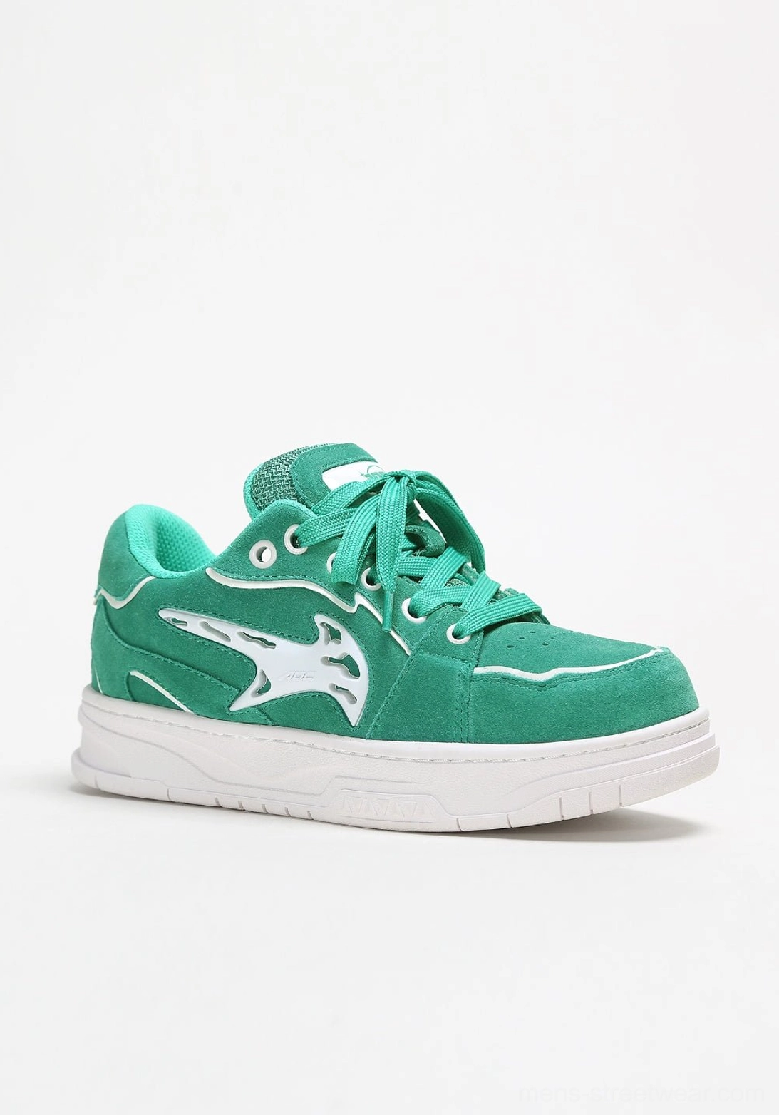 Graphic color-pop skate sneakers with white contrast accents and a structured low-top upper for modern casual fashion