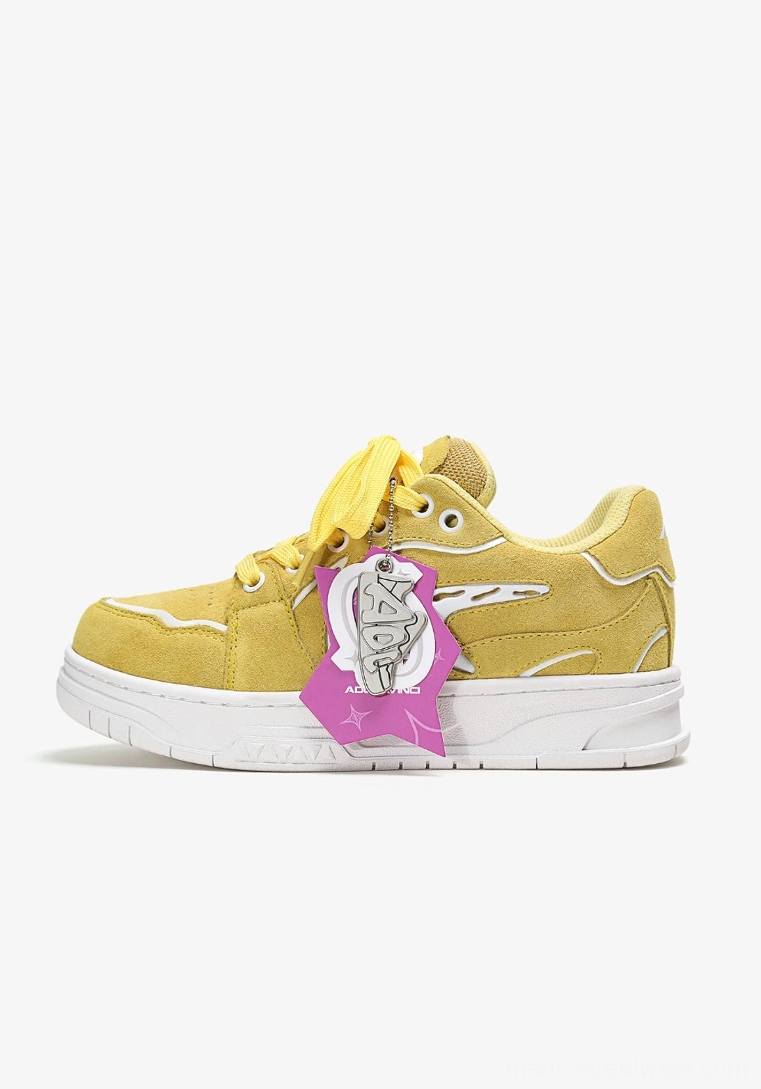 Unisex color-pop low-top skate sneaker design showing paneled construction, padded collar, textured upper, and flat rubber sole