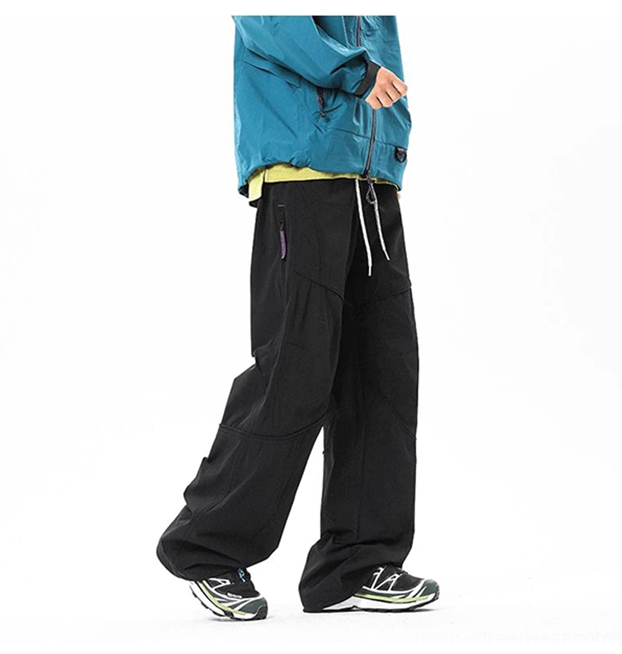 Gorpcore-inspired wide-leg cargo pants designed for layered Seoul streetwear outfits
