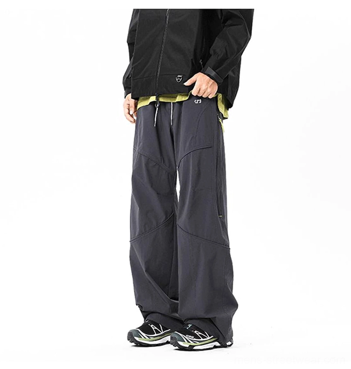 Outdoor utility cargo pants with stretch fabric, drawcord waist, and clean modern streetwear proportions