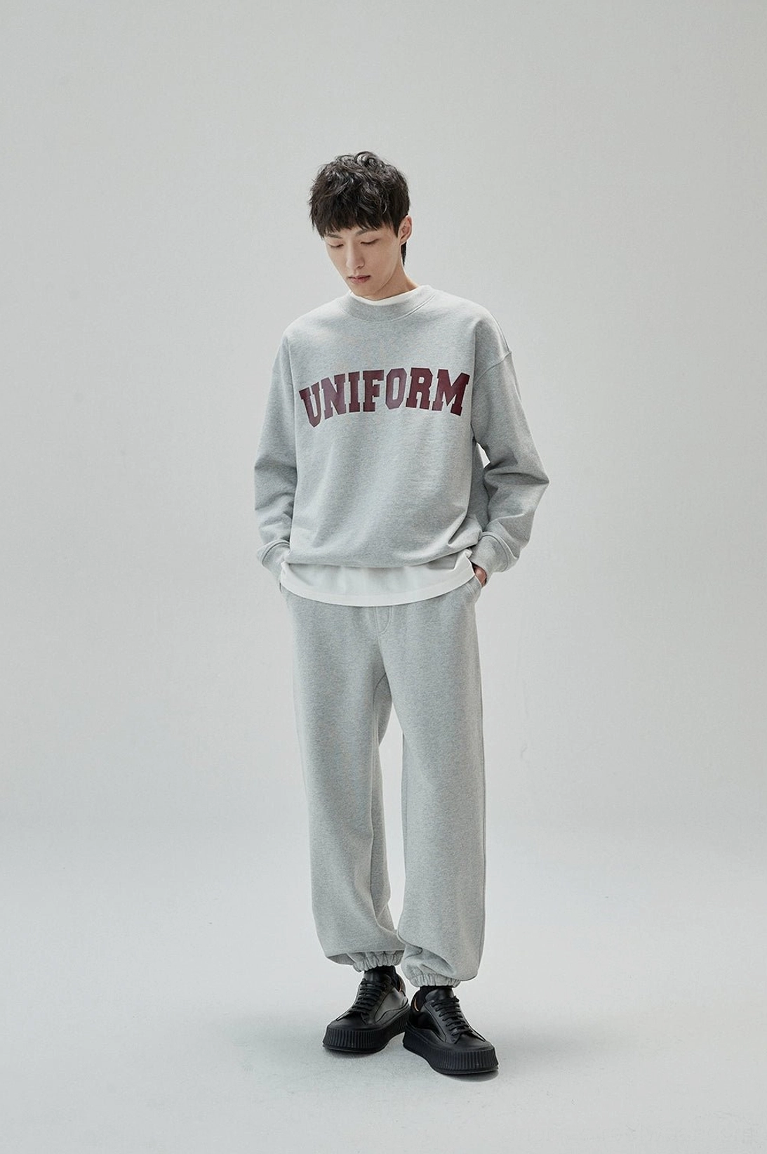 Contemporary Korean style UNIFORM crewneck sweatshirt for denim and sneaker outfits